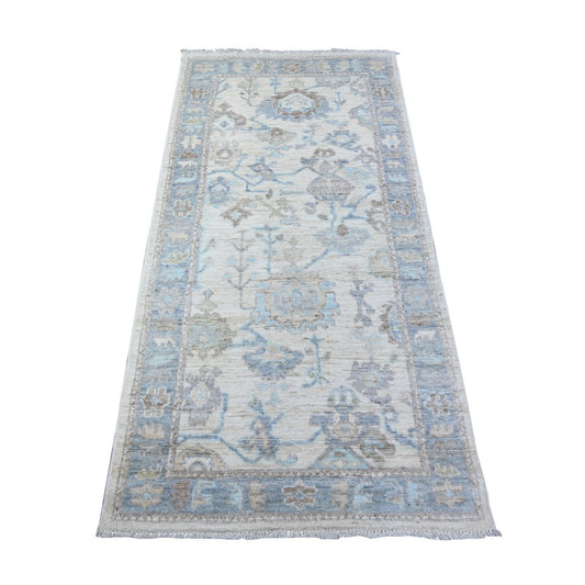Oushak And Peshawar Wool Hand Knotted Rug Ivory Gray 2.11X6.0 -O088567