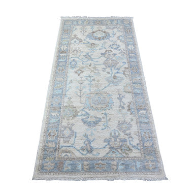 Oushak And Peshawar Wool Hand Knotted Rug Ivory Gray 2.11X6.0 -O088567