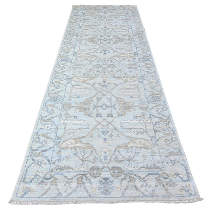 Oushak And Peshawar Wool Hand Knotted Rug Blue Blue 4.0X11.10 -O088568