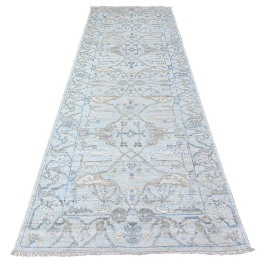 Oushak And Peshawar Wool Hand Knotted Rug Blue Blue 4.0X11.10 -O088568