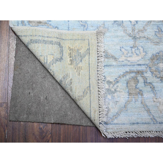 Oushak And Peshawar Wool Hand Knotted Rug Blue Blue 4.0X11.10 -O088568