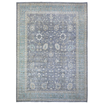 Oushak And Peshawar Wool Hand Knotted Rug Grey Blue 10.2X13.11 -O088584