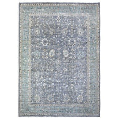 Oushak And Peshawar Wool Hand Knotted Rug Grey Blue 10.2X13.11 -O088584