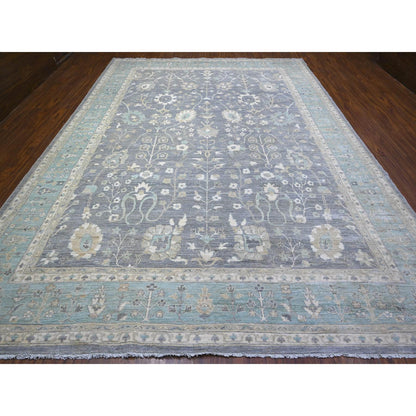 Oushak And Peshawar Wool Hand Knotted Rug Grey Blue 10.2X13.11 -O088584