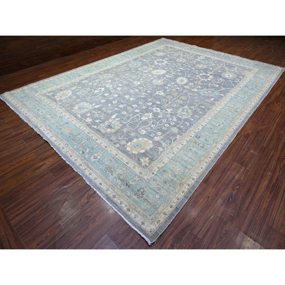 Oushak And Peshawar Wool Hand Knotted Rug Grey Blue 10.2X13.11 -O088584