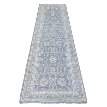 Oushak And Peshawar Wool Hand Knotted Rug Grey Gray 2.10X9.9 -O088587