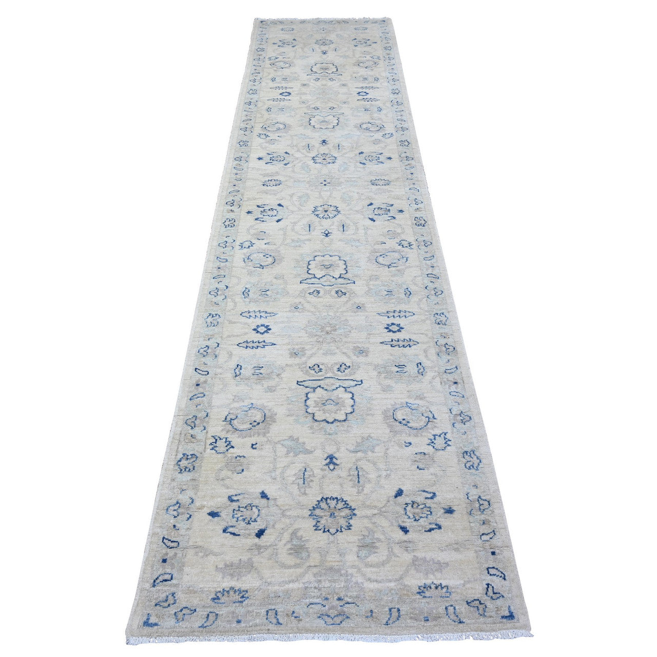 Ivory 2'8" x 11'10" Oushak And Peshawar Hand knotted Wool Rug - Sku: O088589