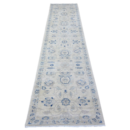 Oushak And Peshawar Wool Hand Knotted Rug Ivory Gray 2.8X11.10 -O088589