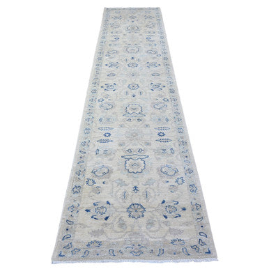 Oushak And Peshawar Wool Hand Knotted Rug Ivory Gray 2.8X11.10 -O088589