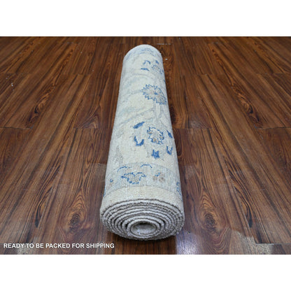 Oushak And Peshawar Wool Hand Knotted Rug Ivory Gray 2.8X11.10 -O088589