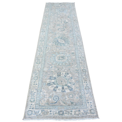 Oushak And Peshawar Wool Hand Knotted Rug Grey White 2.8X10.2 -O088590