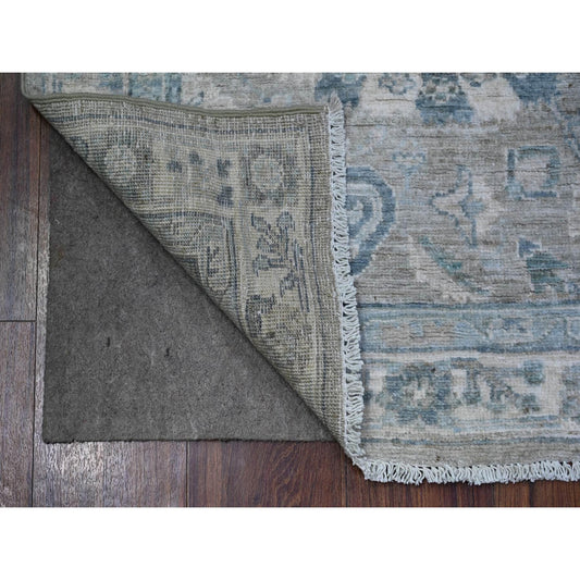 Oushak And Peshawar Wool Hand Knotted Rug Grey White 2.8X10.2 -O088590