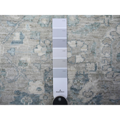 Oushak And Peshawar Wool Hand Knotted Rug Grey White 2.8X10.2 -O088590