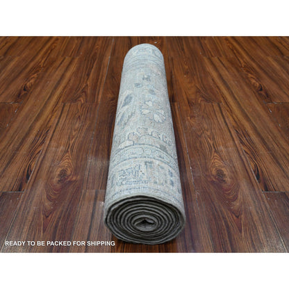 Oushak And Peshawar Wool Hand Knotted Rug Grey White 2.8X10.2 -O088590