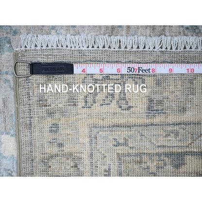 Oushak And Peshawar Wool Hand Knotted Rug Grey White 2.8X10.2 -O088590