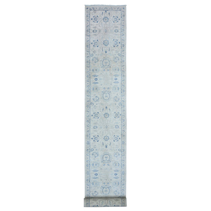Oushak And Peshawar Wool Hand Knotted Rug Ivory 2.6x19.5 -O088592
