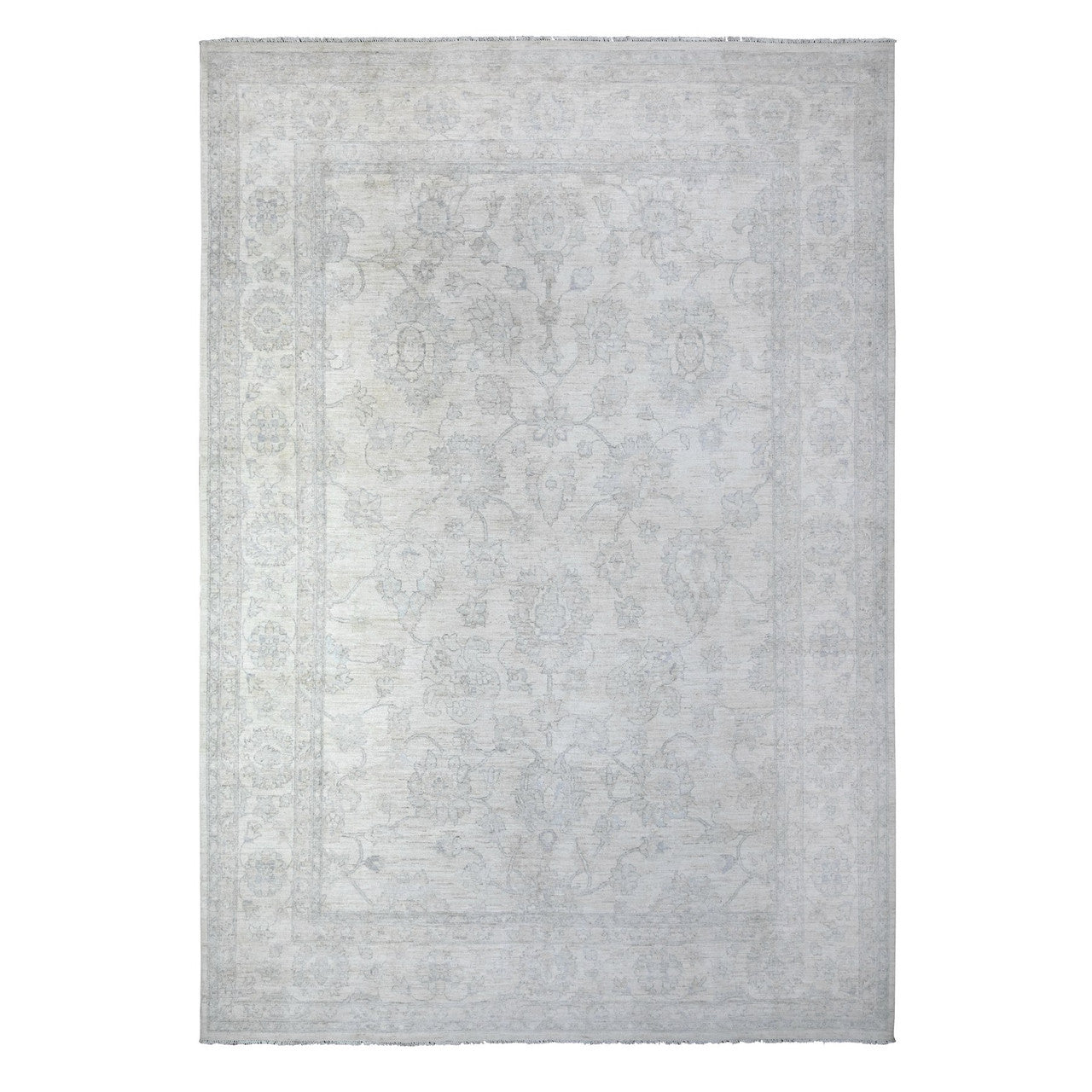 Oushak And Peshawar Wool Hand Knotted Rug Ivory White 9.7X13.10 -O088595