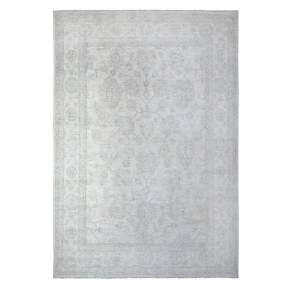 Oushak And Peshawar Wool Hand Knotted Rug Ivory White 9.7X13.10 -O088595