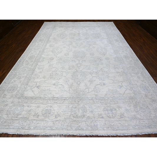 Oushak And Peshawar Wool Hand Knotted Rug Ivory White 9.7X13.10 -O088595
