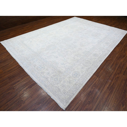 Oushak And Peshawar Wool Hand Knotted Rug Ivory White 9.7X13.10 -O088595