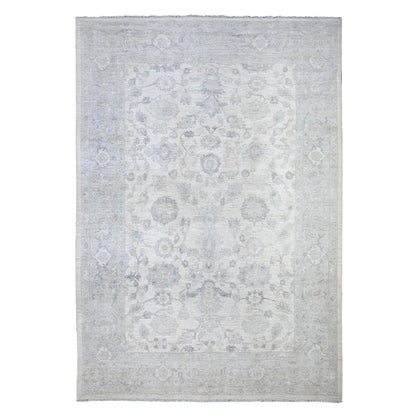 Oushak And Peshawar Wool Hand Knotted Rug Ivory Gray 9.8X13.8 -O088596