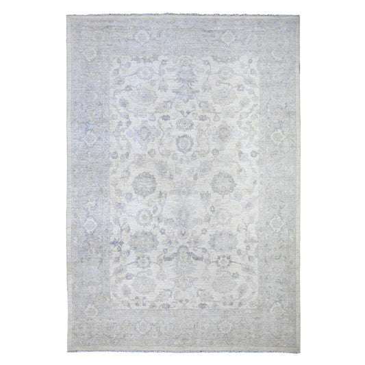 Oushak And Peshawar Wool Hand Knotted Rug Ivory Gray 9.8X13.8 -O088596