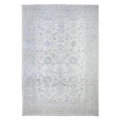 Oushak And Peshawar Wool Hand Knotted Rug Ivory Gray 9.8X13.8 -O088596