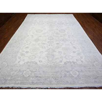 Oushak And Peshawar Wool Hand Knotted Rug Ivory Gray 9.8X13.8 -O088596