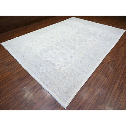 Oushak And Peshawar Wool Hand Knotted Rug Ivory Gray 9.8X13.8 -O088596