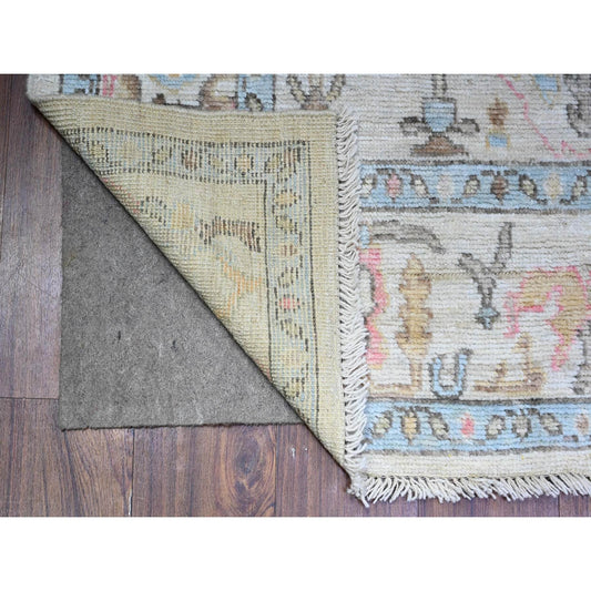 Oushak And Peshawar Wool Hand Knotted Rug Grey Gray 4.0X12.6 -O088616