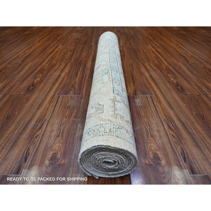 Oushak And Peshawar Wool Hand Knotted Rug Grey Gray 4.0X12.6 -O088616