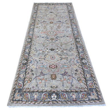 Oushak And Peshawar Wool Hand Knotted Rug Grey Pigeon Gray 3.10X9.10 -O088619