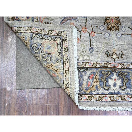 Oushak And Peshawar Wool Hand Knotted Rug Grey Pigeon Gray 3.10X9.10 -O088619