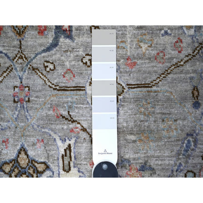 Oushak And Peshawar Wool Hand Knotted Rug Grey Pigeon Gray 3.10X9.10 -O088619
