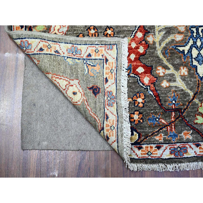 Oushak And Peshawar Wool Hand Knotted Rug Grey Ivory 4.1X9.3 -O088620