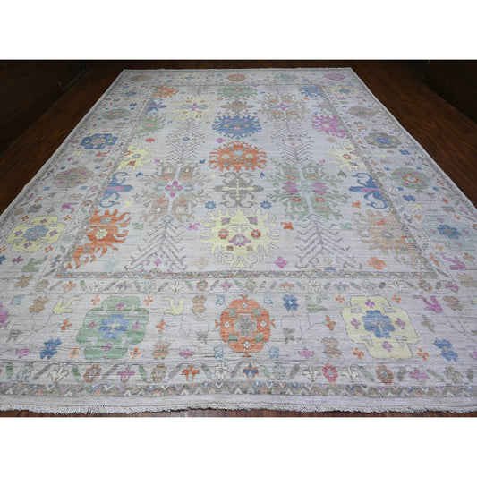 Oushak And Peshawar Wool Hand Knotted Rug Grey Gray 11.10X15.4 -O088622