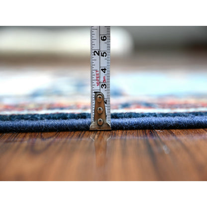 Oushak And Peshawar Wool Hand Knotted Rug Blue Harvard Crimson Red 2.6X9.8 -O088623