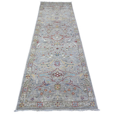 Oushak And Peshawar Wool Hand Knotted Rug Grey Accord Gray 3.1X9.11 -O088624