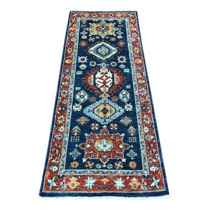 Oushak And Peshawar Wool Hand Knotted Rug Blue Fire Brick Red 2.6X6.1 -O088625