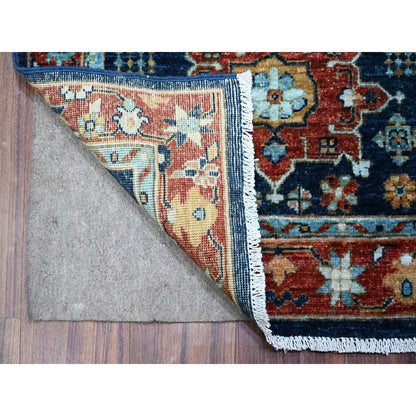 Oushak And Peshawar Wool Hand Knotted Rug Blue Fire Brick Red 2.6X6.1 -O088625