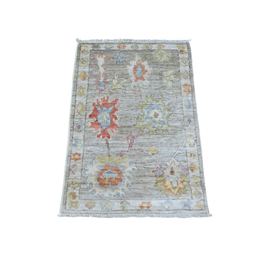 Oushak And Peshawar Wool Hand Knotted Rug Grey Gray 2.0X3.4 -O088633
