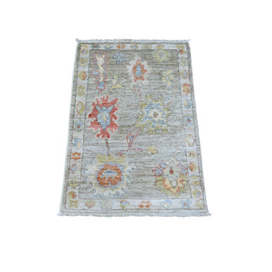 Oushak And Peshawar Wool Hand Knotted Rug Grey Gray 2.0X3.4 -O088633