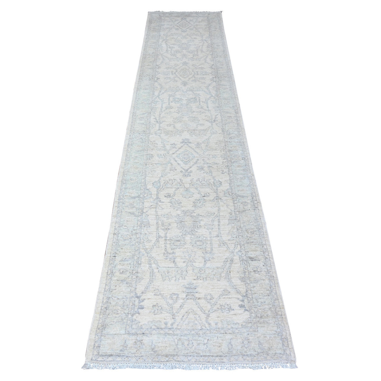 Ivory 2'5" x 11'8" Oushak And Peshawar Hand knotted Wool Rug - Sku: O088634