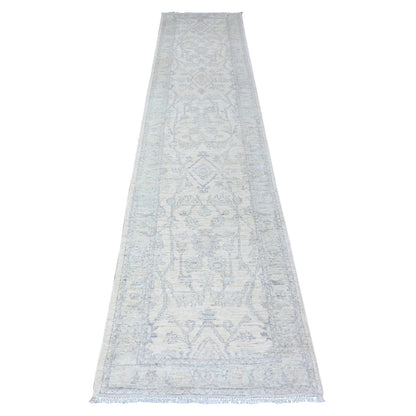 Oushak And Peshawar Wool Hand Knotted Rug Ivory White 2.5X11.8 -O088634