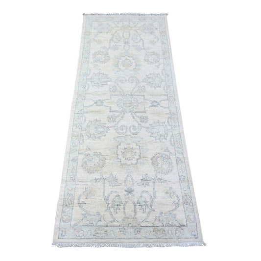 Oushak And Peshawar Wool Hand Knotted Rug Ivory White 2.5X6.0 -O088635