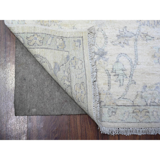 Oushak And Peshawar Wool Hand Knotted Rug Ivory White 2.5X6.0 -O088635