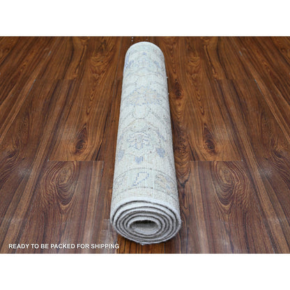 Oushak And Peshawar Wool Hand Knotted Rug Ivory White 2.5X6.0 -O088635