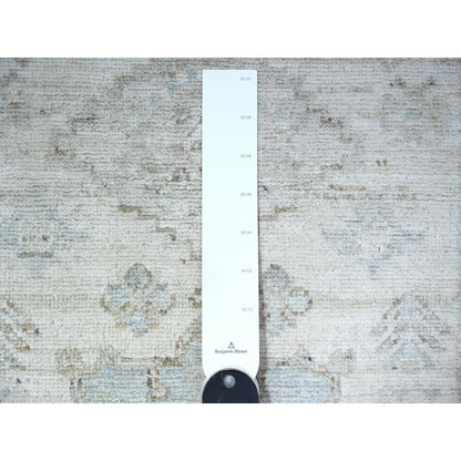 Oushak And Peshawar Wool Hand Knotted Rug Ivory Blue 2.7X9.5 -O088636