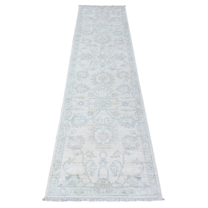 Oushak And Peshawar Wool Hand Knotted Rug Ivory White 2.5X9.6 -O088637