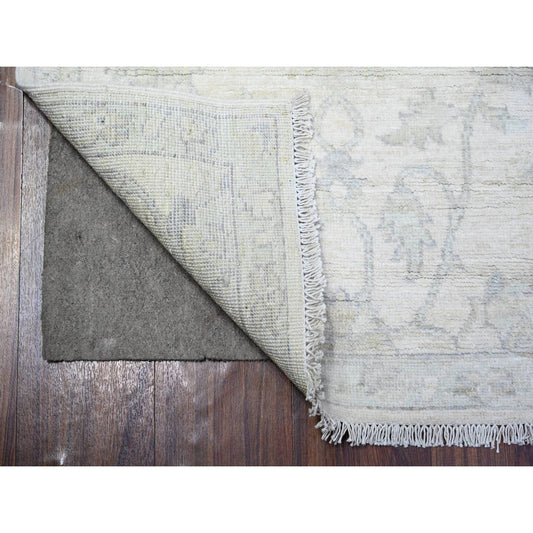 Oushak And Peshawar Wool Hand Knotted Rug Ivory White 2.5X9.6 -O088637